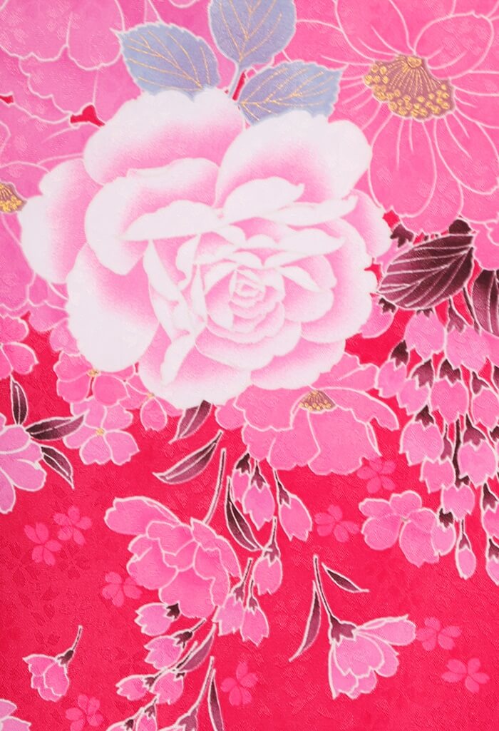 着物】ピンク地牡丹とばら+【袴】グリーンボカシバラ刺繍│卒業式の袴