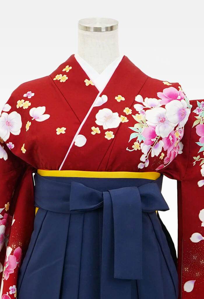 着物】エンジ胡蝶蘭+【袴】コン│27,500円で安心・安全！卒業式