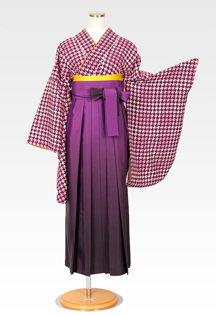 着物】ワイン千鳥+【袴】ムラサキボカシ│27,500円で安心・安全