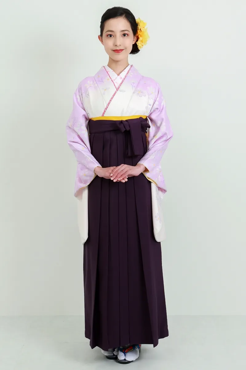 【卒業式袴レンタル/人気/安い/大学生/通販レンタル】上品シンプル大人かわいい（オシャレ)　白/紫  DDD654_MRA001
