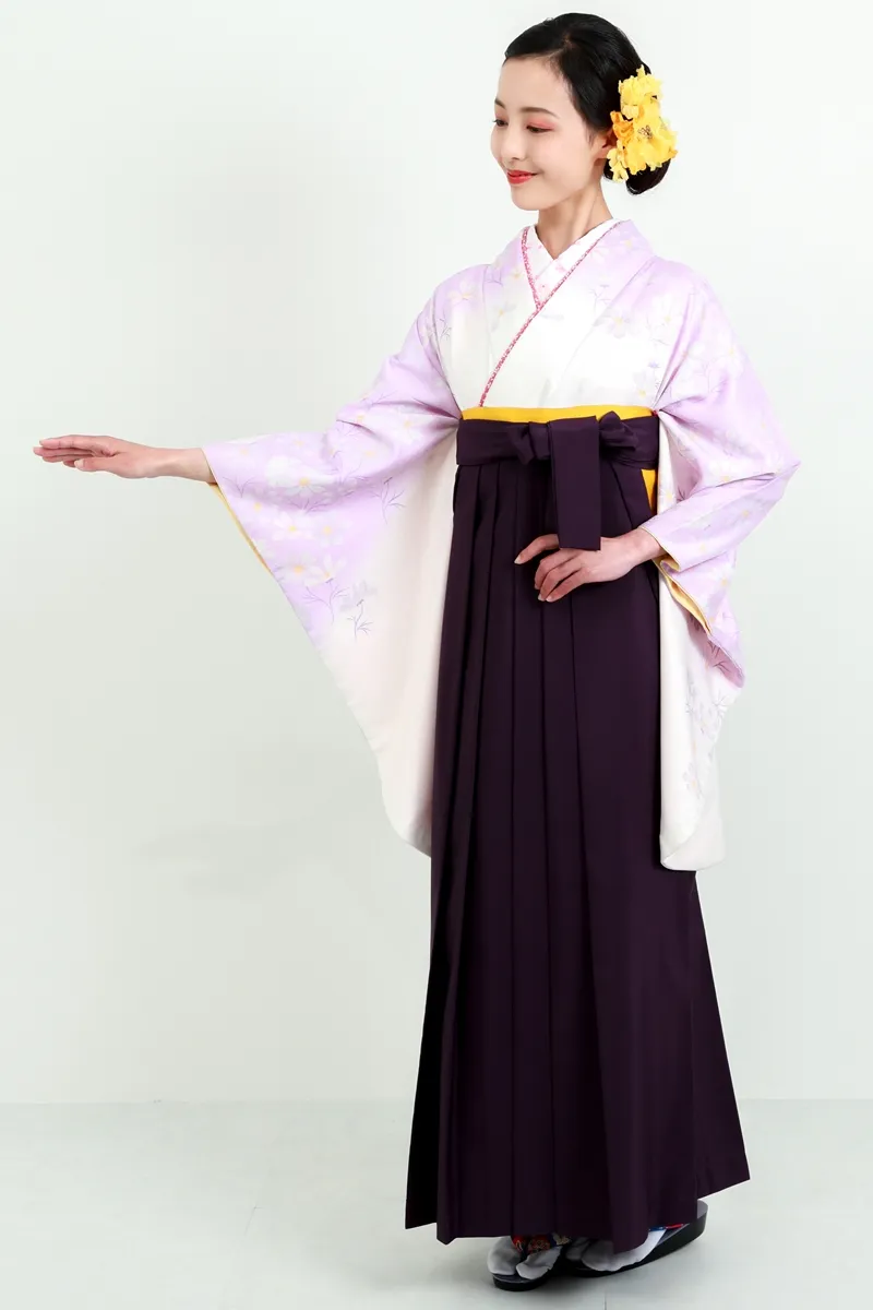 【卒業式袴レンタル/人気/安い/大学生/通販レンタル】上品シンプル大人かわいい（オシャレ)　白/紫  DDD654_MRA001