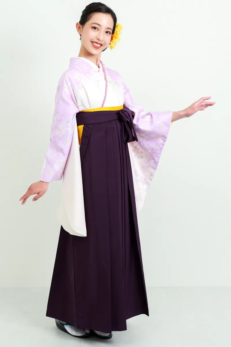 【卒業式袴レンタル/人気/安い/大学生/通販レンタル】上品シンプル大人かわいい（オシャレ)　白/紫  DDD654_MRA001
