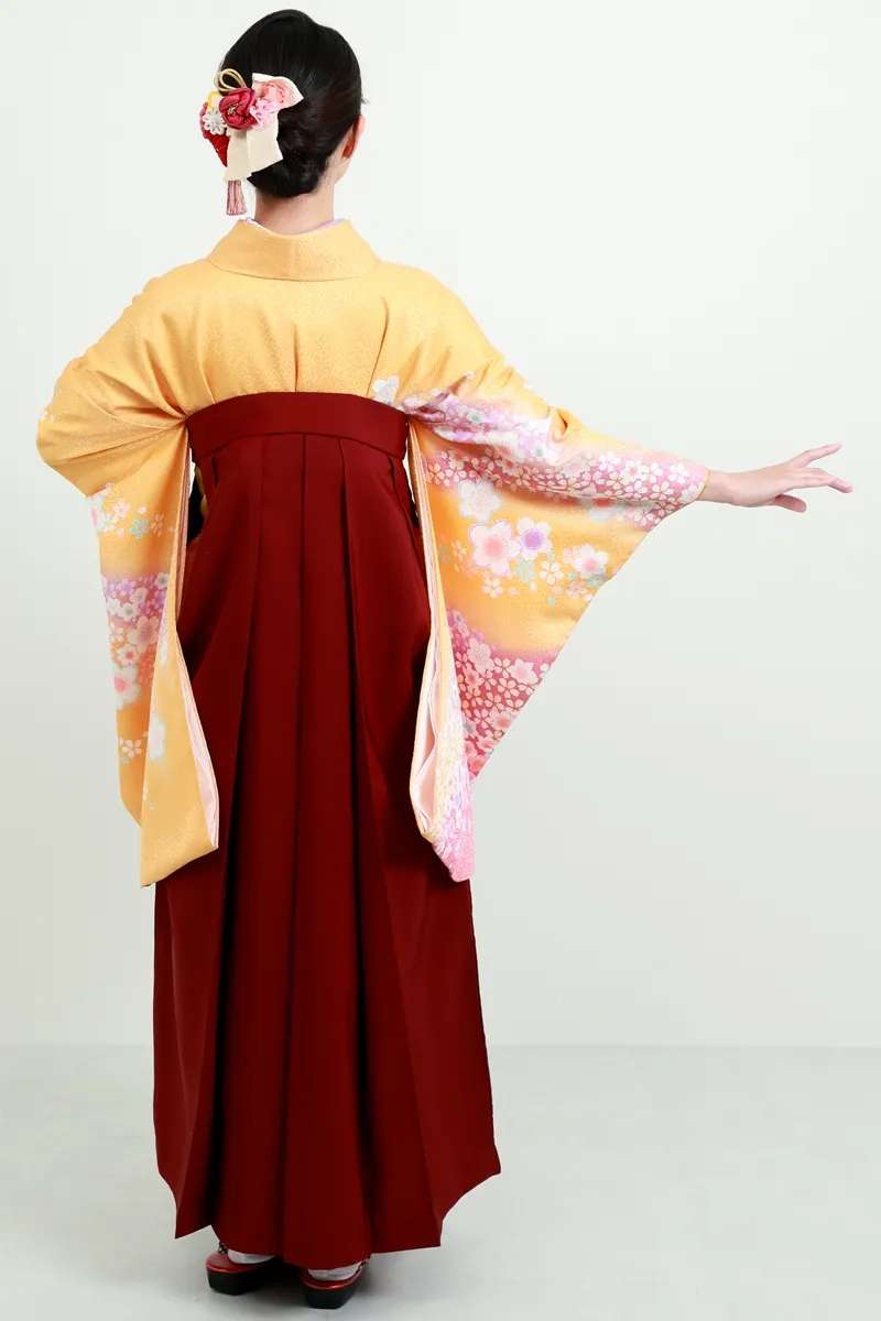 着物】キイロにフジピンクサクラ+【袴】エンジ│27,500円で安心・安全