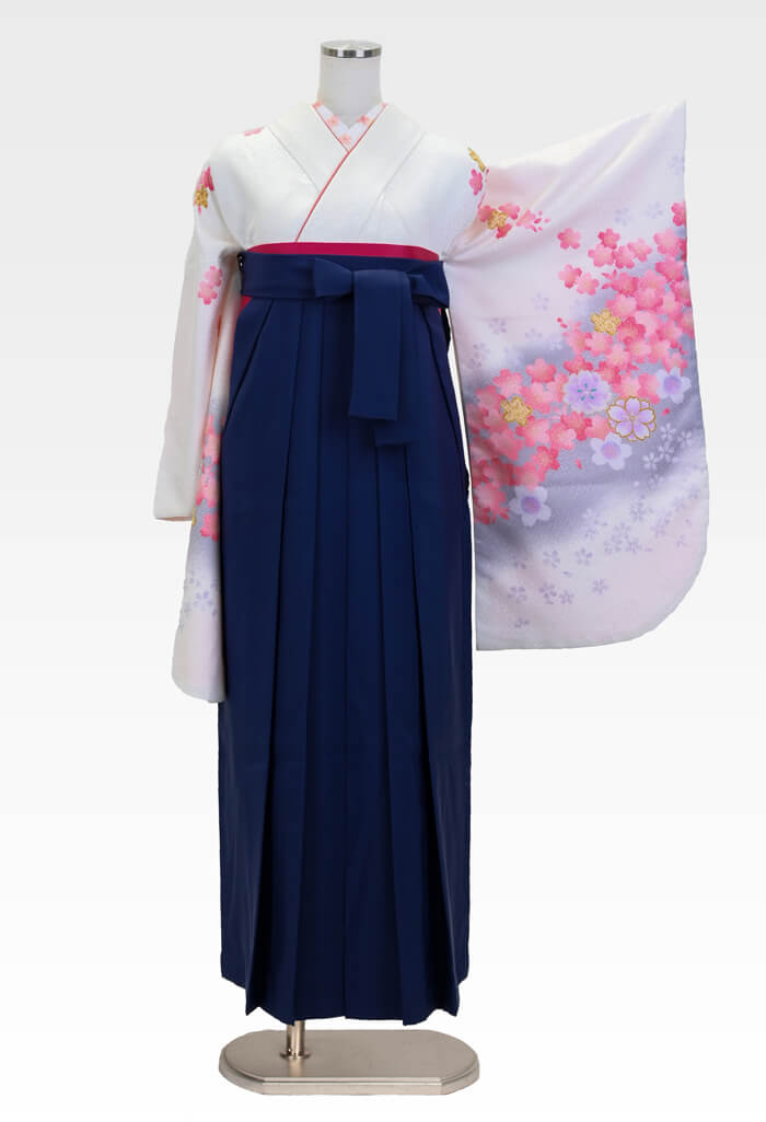 着物】白地にピンクグレーサクラ+【袴】コン│27,500円で安心・安全