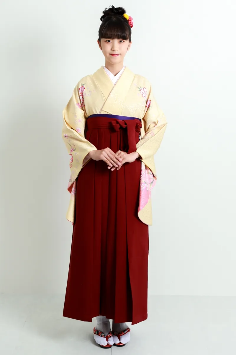 【卒業式袴レンタル/人気/安い/先生/通販レンタル】古典上品知的シンプルエレガントかわいい桜(オシャレ)　クリーム/ピンク/エンジ/赤　DDD751_ENJ004