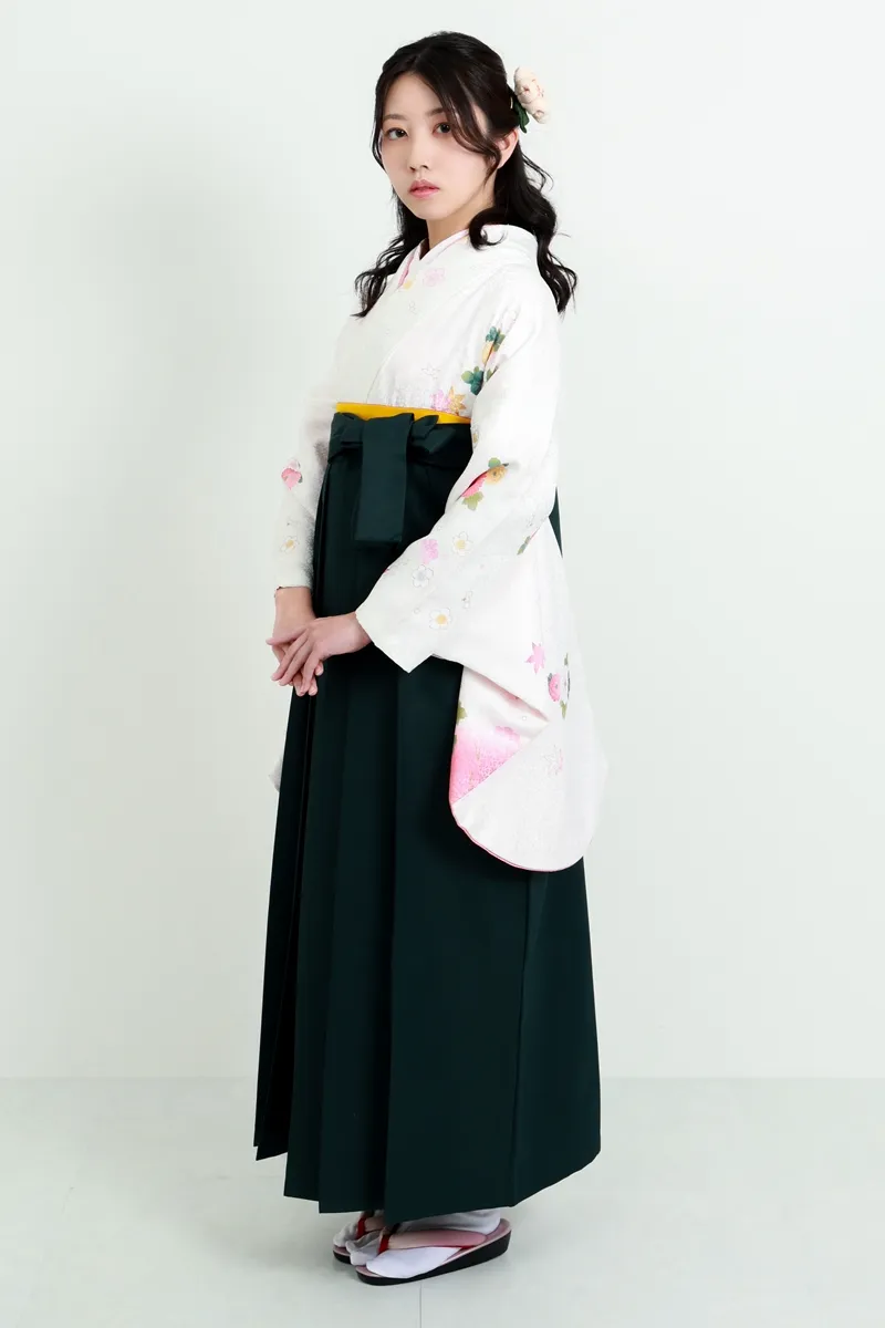 【卒業式袴レンタル/人気/安い/先生/通販レンタル】古典上品知的シンプル清楚菊牡丹(オシャレ)　白/ピンク/緑　DDD754_FMI005